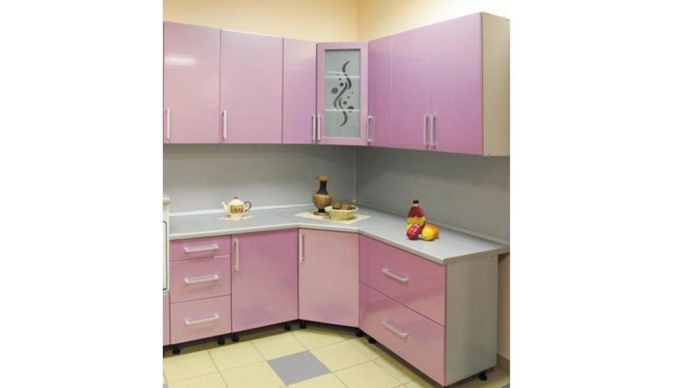 Кухня "Розовый металлик МДФ" угловая 1,73х1,63м.6