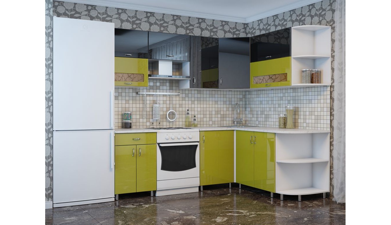 Кухня "Микс зелено черный" угловая 220х180 см