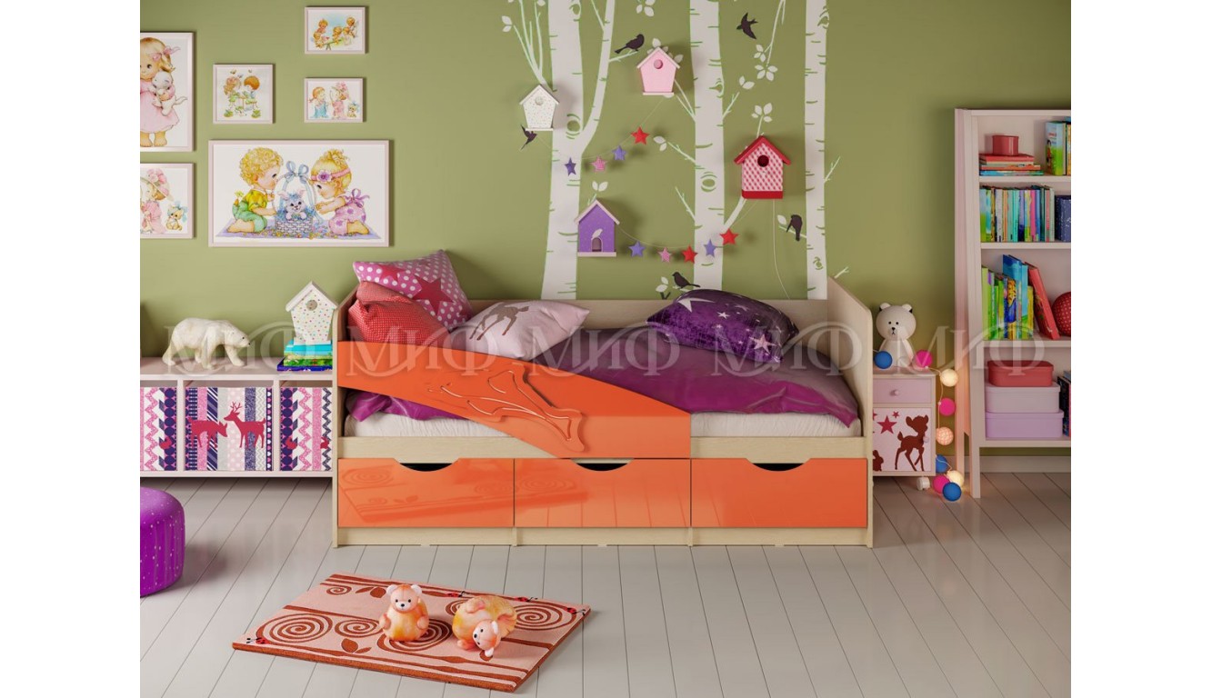 Детская кровать"Дельфин" Оранжевый 1,6 х 0,8м